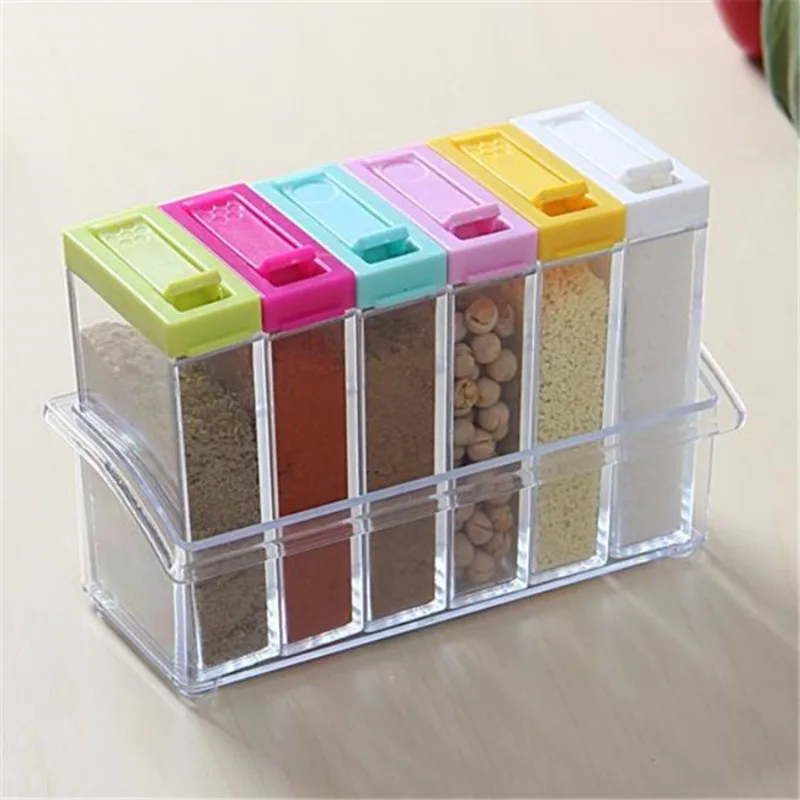 Food Storage For Room - Transparent Seasoning Six Grid Seasoning Box
