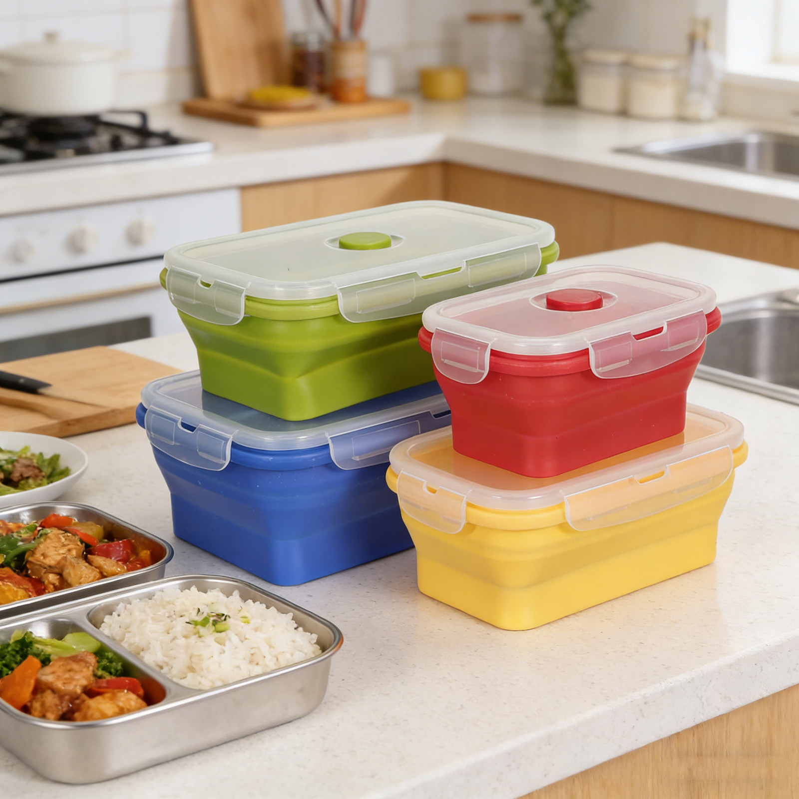 4Pcs Foldable Silicone Lunch B - Food Storage Silicone recension och pris